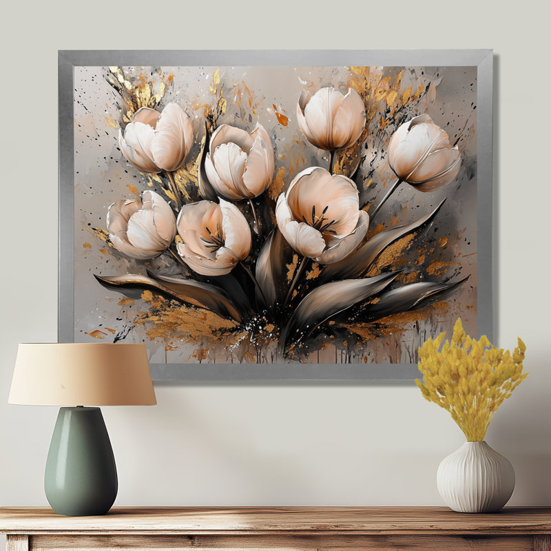 Malave - art mural floral, Reproduction encadrée d'une seule photo, Argent argent, H 34 po x l 44 po