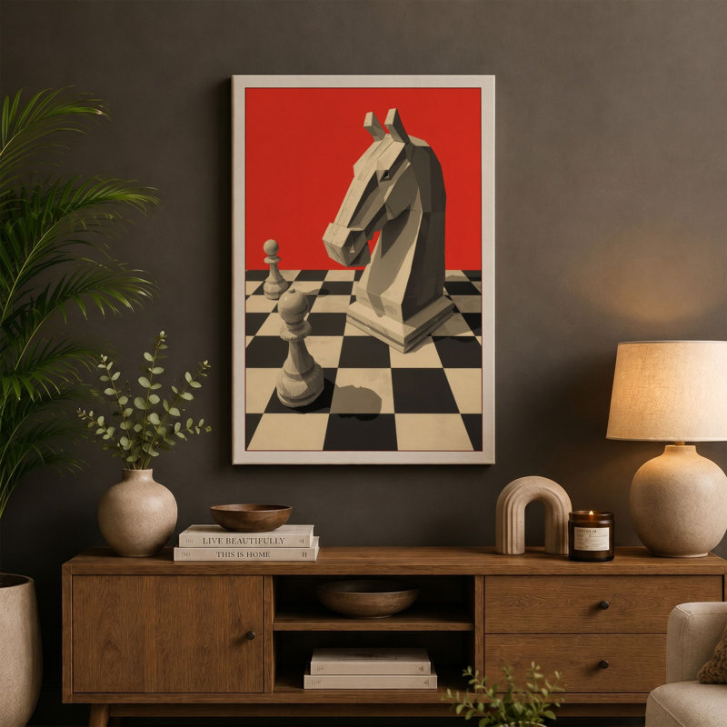 Knight's Gambit Geometric - Wrapped Canvas, 36x24 - 91.4 x 61.0 cm, Cream Border
