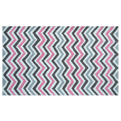 Vert Touffeté à chevrons/Tapis décoratif rose