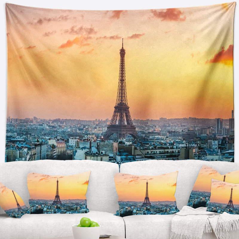 Tapisserie cityscape eiffel au soleil à paris, H 50 po x l 60 po