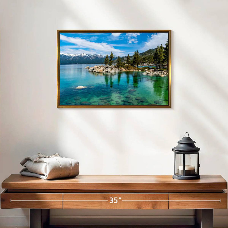 Green Lake Tahoe, Cadre flottant doré, 19 po x 13 po