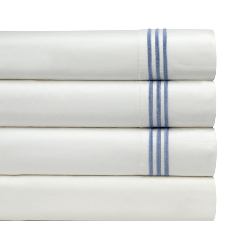 Ensemble de draps brodés en percale 100% coton à densité de tissage 300 fils Pointehaven, Blanc, Très grand californien