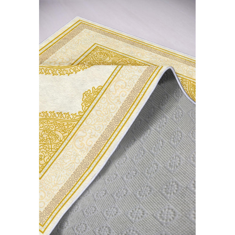 Eco-Friendly Area Rug, 100% Polyester, 5.2 x 7.5 Feet | Antibacterial, Non-Slip PVC Dot Underside | Machine Washable, Digital Print, 650 g/m², Pile Height: 0.2 Inches | Perfect for Living Room & Bedroom Decor, White Color
