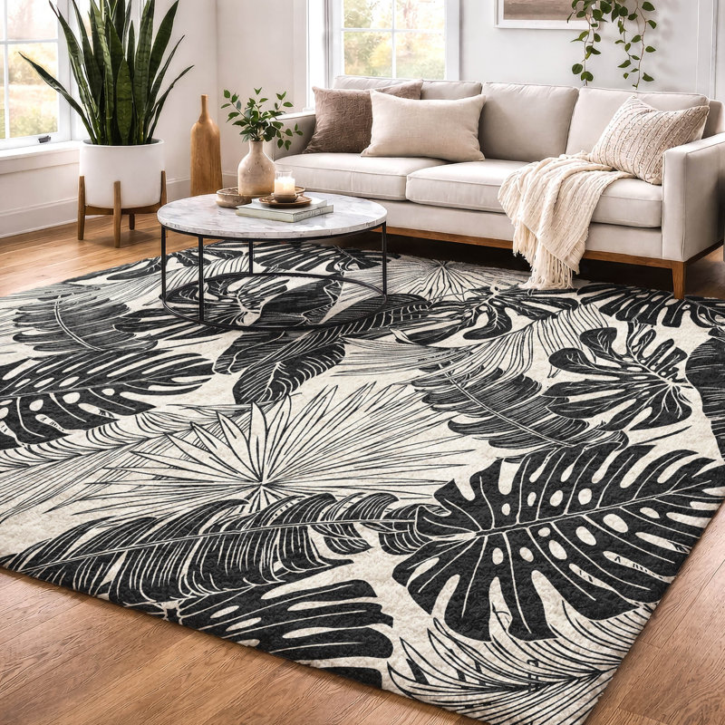Premium Machine Washable Dream Shag ADS211 Large Leaves Rug, 8' x 10'