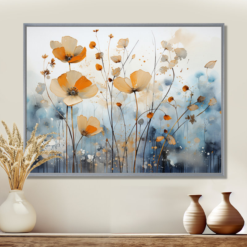 Art sur toile, "Orange Mute Botanicals II", H 12 po x l 20 po x P 1 po, Encadrement argenté