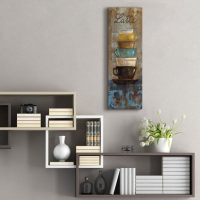  «Antique Coffee Cups 2» par Silvia Vassileva, art mural en verre acrylique, 12 po x 36 po