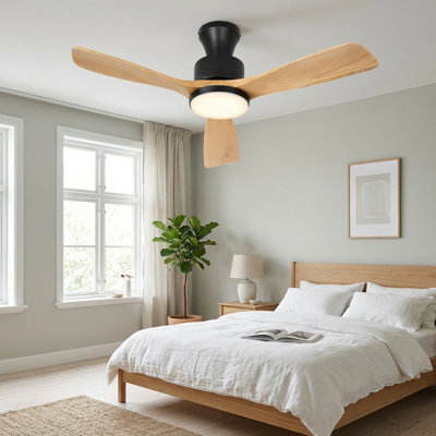 52" Low Profile Ceiling Fans With Lights And Remote, 3CCT Dimmable LED Light, Quiet 6-Speed Reversible DC Motor, 3 Wooden Blades, Timer, Memory Function, Outdoor Indoor Flush Mount Fan