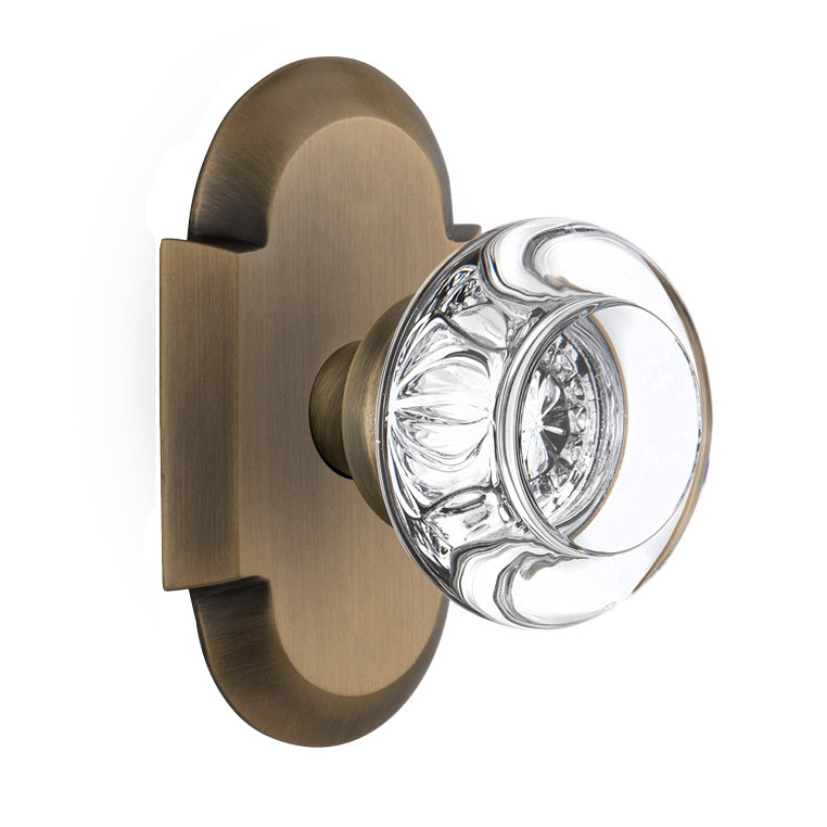 Cottage Plate with Round Clear Crystal Door Knob, Satin Nickel, No Backset, Double Dummy