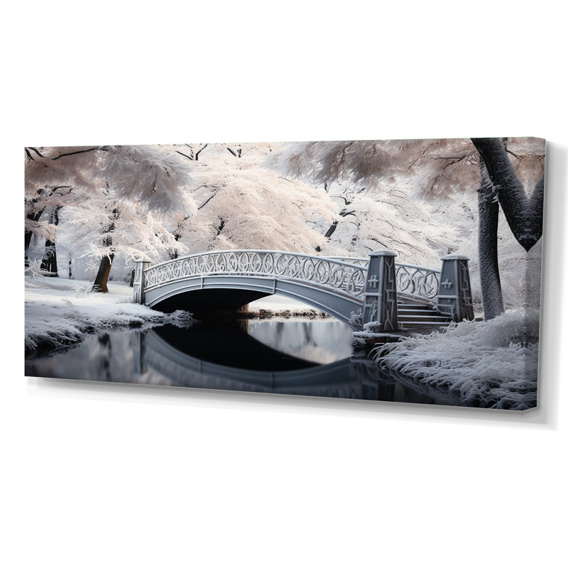 Pont blanc en hiver II - reproduction sur toile, Toile tendue, H 28 po x l 60 po x P 1,5 po
