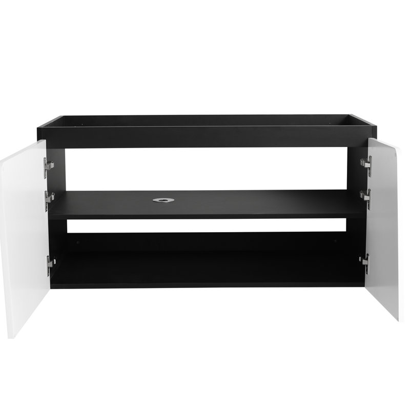 Meuble-lavabo flottant de 40 po avec fonction de fermeture en douceur, contemporain, blanc et noir, contreplaqué, grande option de rangement mural moderne
