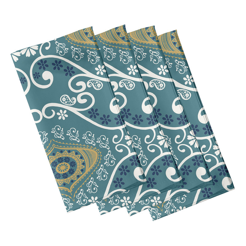 Aulbree Polyester Ikat Square Napkin, Teal