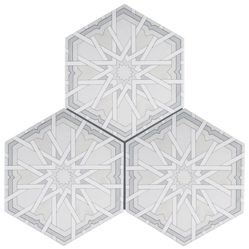 Radiant  Hexagon 7.88 In. X 9.45 In. Matte Porcelain Floor And Wall Tile, White