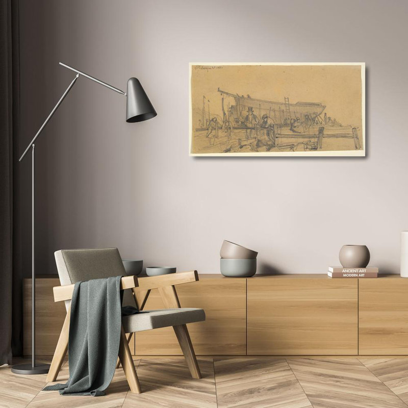 «Shipyard» par Émile Frederic Nicolle - Art sur toile tendue avec châssis, H 24 po x l 17 po
