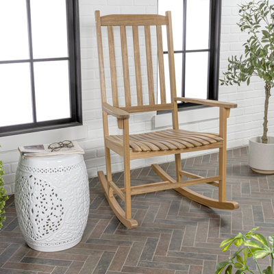 Seagrove Classic Solid Acacia Wood Outdoor Rocking Chair in Teak Brown, Slatted Back Porch Rocker for Patio, Deck, Garden and Sunroom