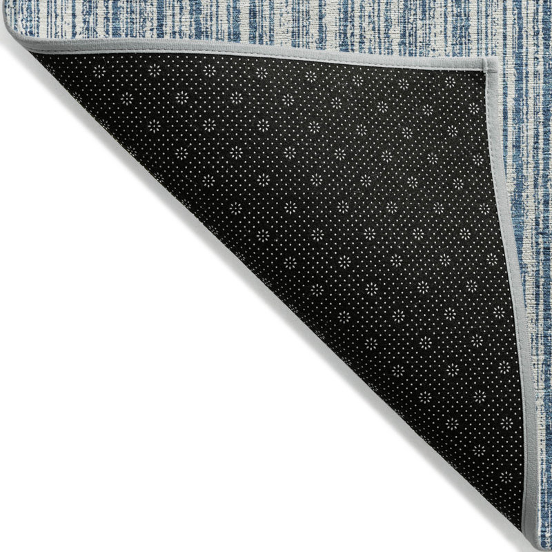 Tapis intérieur lavable rayé bleu et ivoire 5 pi x 8 pi