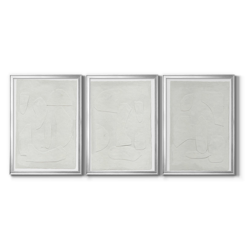 «Paperwork I» - Toile tendue avec châssis sur mesure - 3 pièces, H 21 po x l 30 po, Argent argent