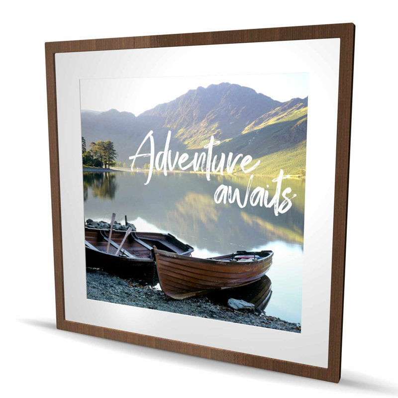 «Adventure Awaits - Scandinavian Boat», reproduction matte encadrée, H 36 po x l 36 po, Brun