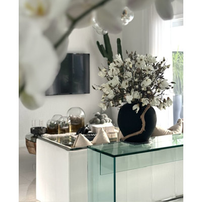 Black Konos Vase With White Magnolias