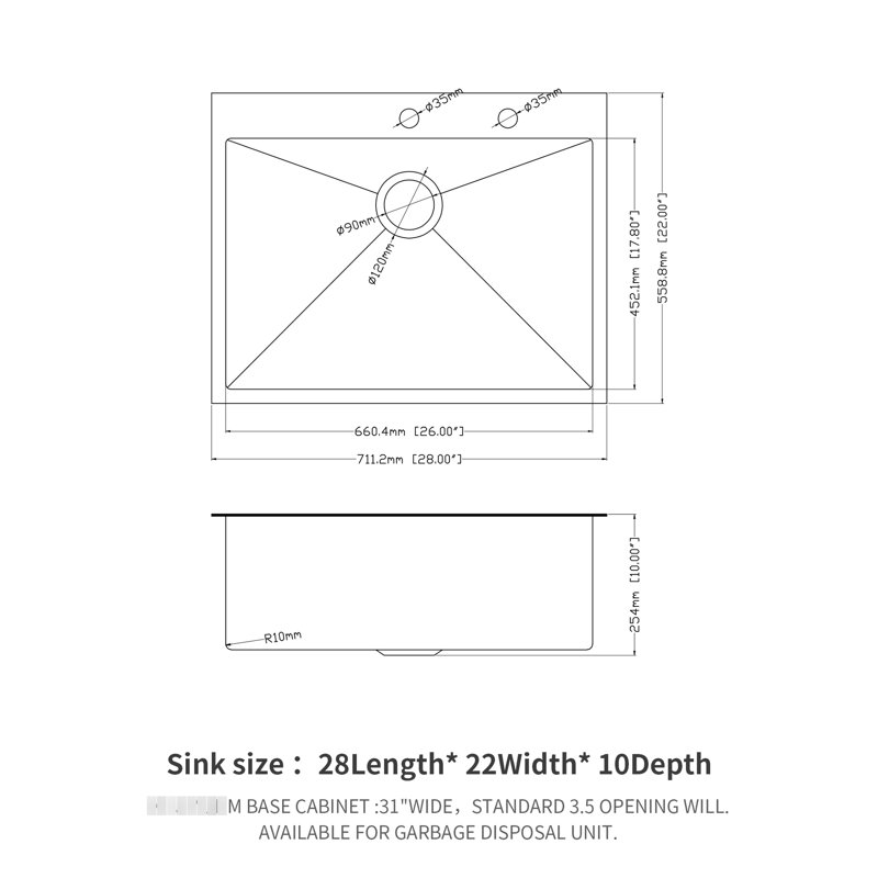 Stainless Steel Drop In Sink 28X22 - Gunmetal Black 16 Gauge Single Bowl Easy To Clean And Maintain No Kitchen Deep Prevents Grease Grime Wipe