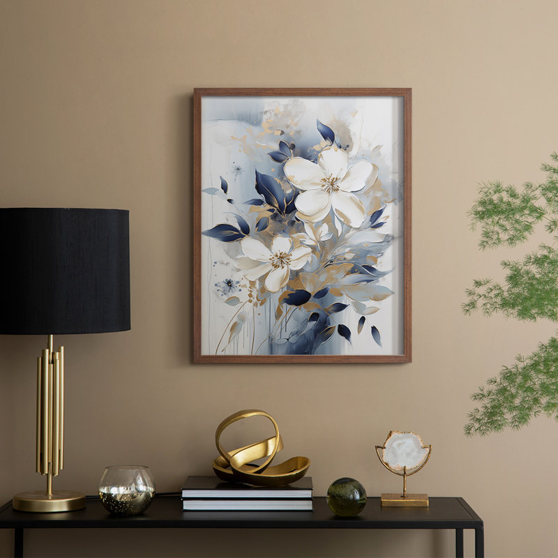 FLORAL Series CECXI - reproduction encadrée de qualité supérieure - prête à être accrochée - aucun clou requis, Noyer