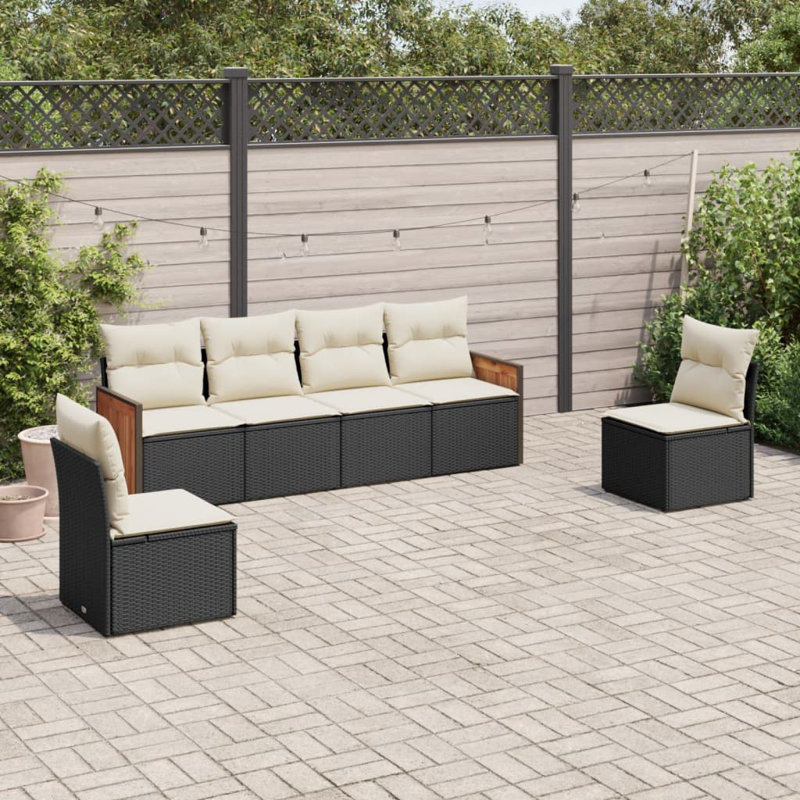 Ensemble de canapé de jardin Vidaxl en rotin PE noir, ensemble de 6 pièces en acier thermolaqué