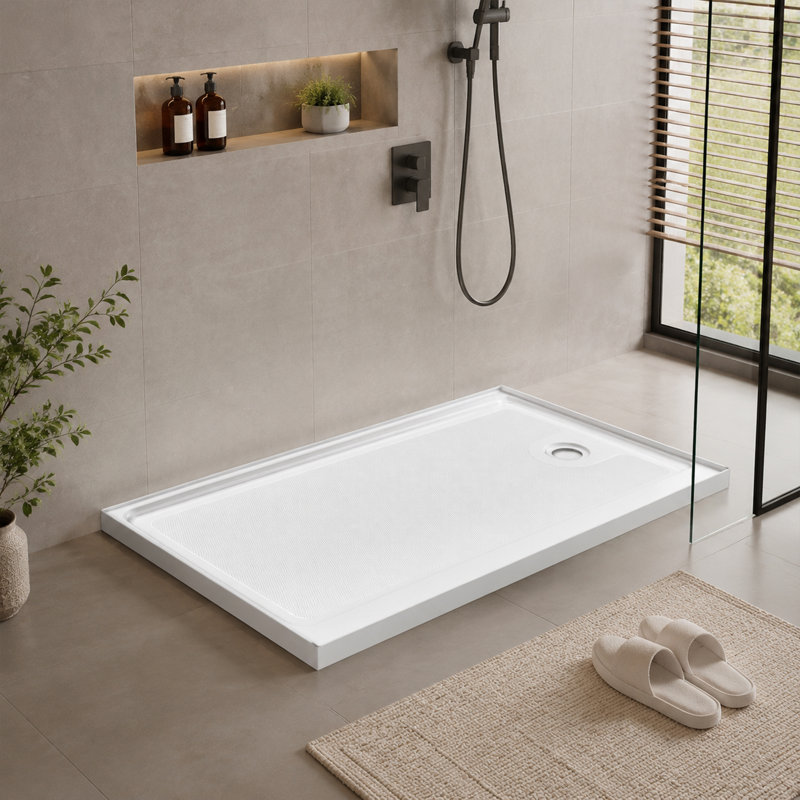 60" X 32" Single Threshold Rectangle Shower Base, Right Drain Acrylic Shower Pan