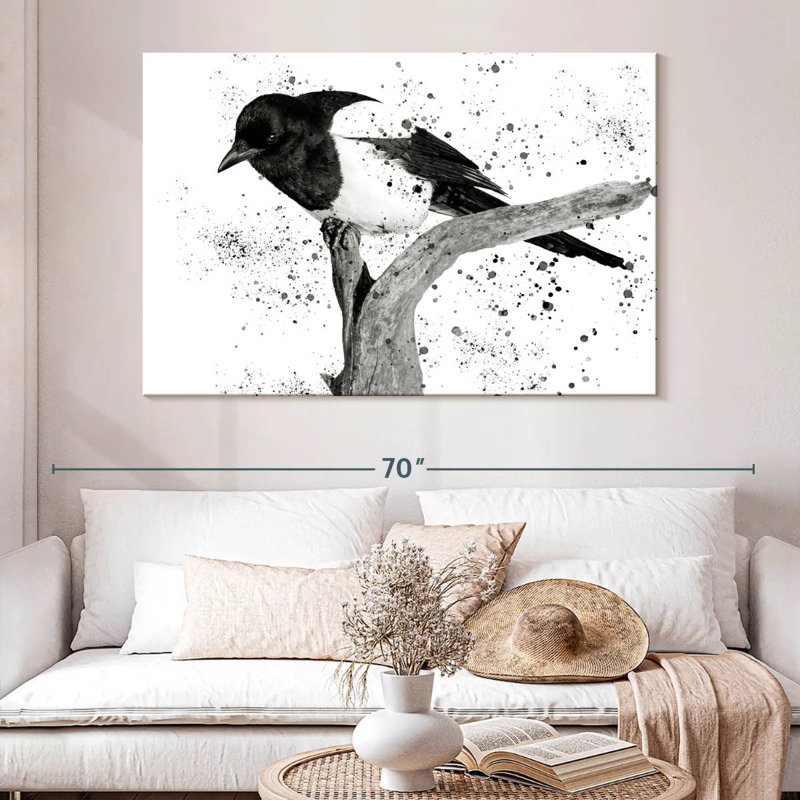 Oiseau noir et blanc Brampt, H 34 po x l 51 po