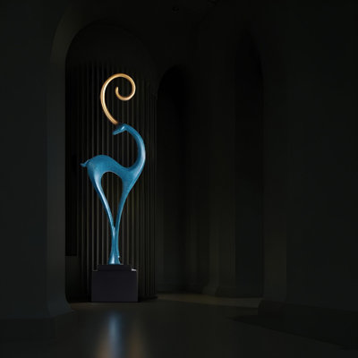 32.28" H High-End Abstract Deer Sculpture, Luxury Floor Ornament for Entryway, Wall Niches & Living Room TV Console