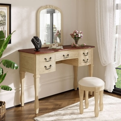 Coiffeuse de maquillage avec miroir et tabouret