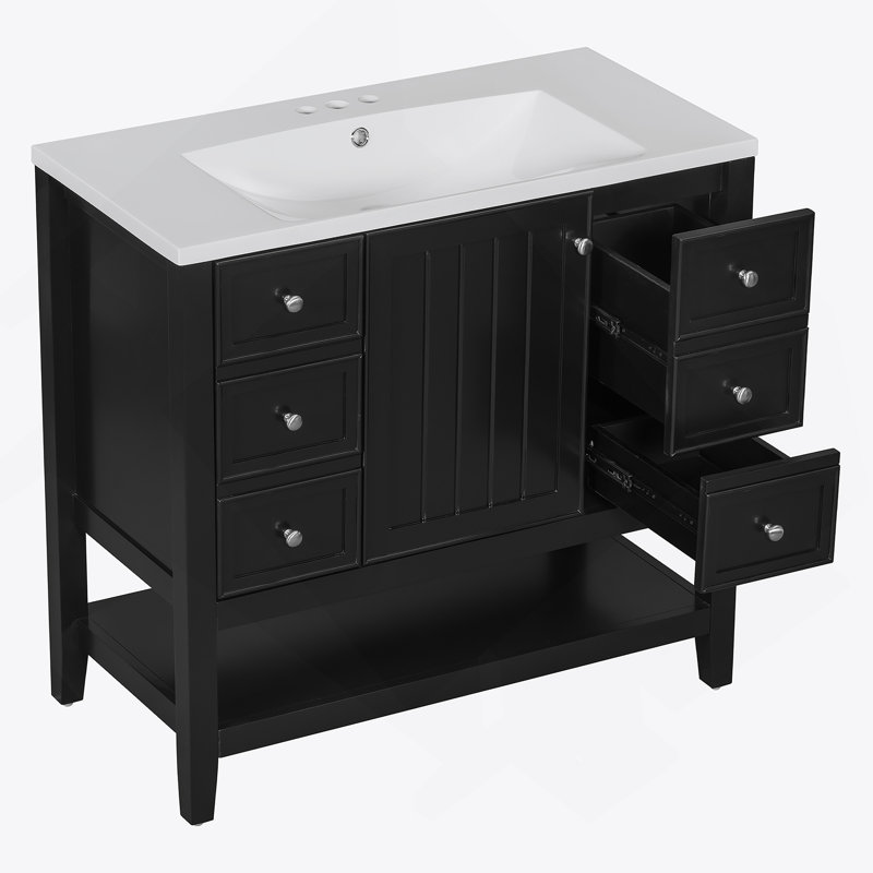 Ensemble de meuble-lavabo 36 po avec lavabo, une armoire et trois tiroirs, Black