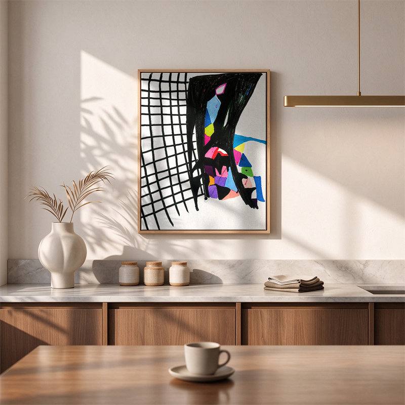 Art mural sur toile noire, H 20 po x l 16 po, Structure en chêne
