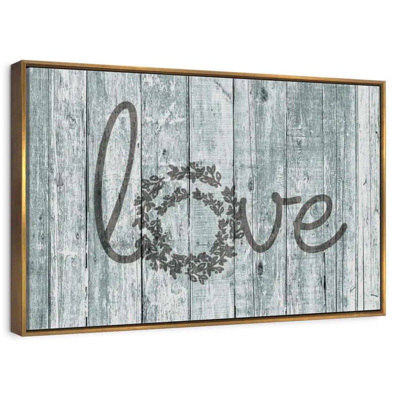 Amour en bois, typographie, 46 po x 31 po, Cadre flottant doré