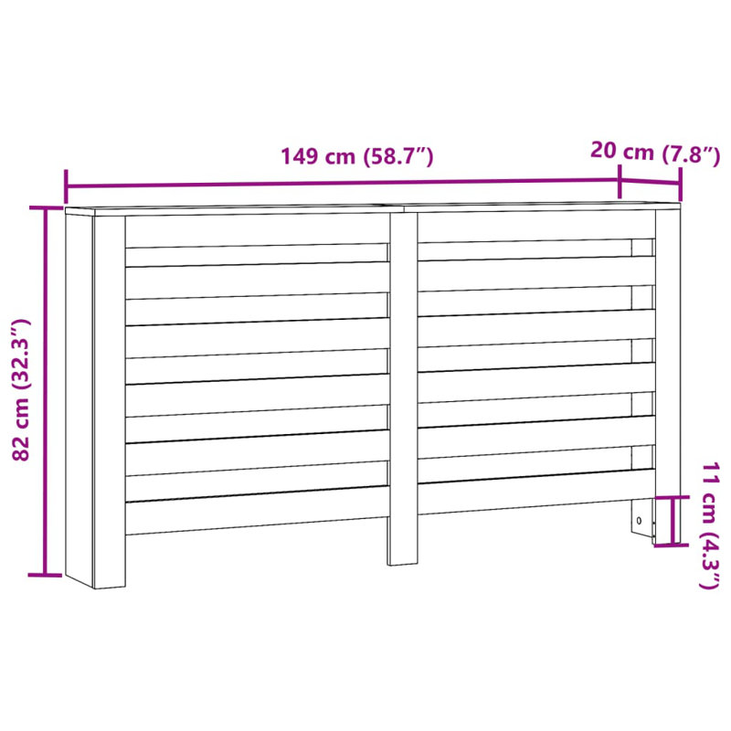 Large Radiator Cover, Artisan Oak, 149 x 20 x 82 cm, Horizontal Slats