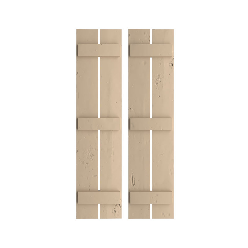 Volets en faux bois rustique à deux planches espacées (par paire), Texture de pin noueux / brun clair apprêté, 11"