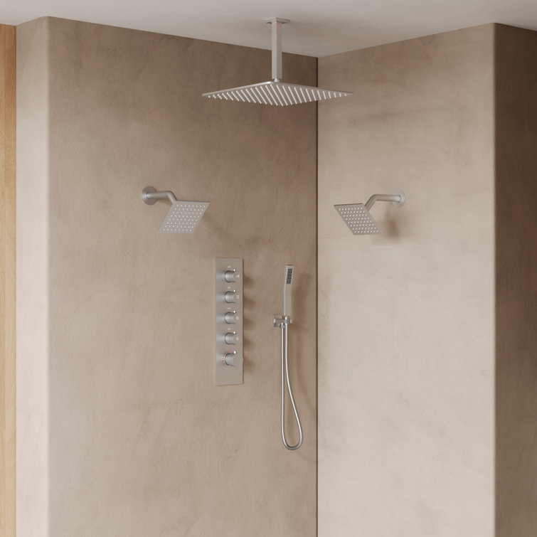 15-Spray Patterns 16" & 6" Triple Shower Heads, Shower Faucet  System with Thermostatic Rough-in Valve