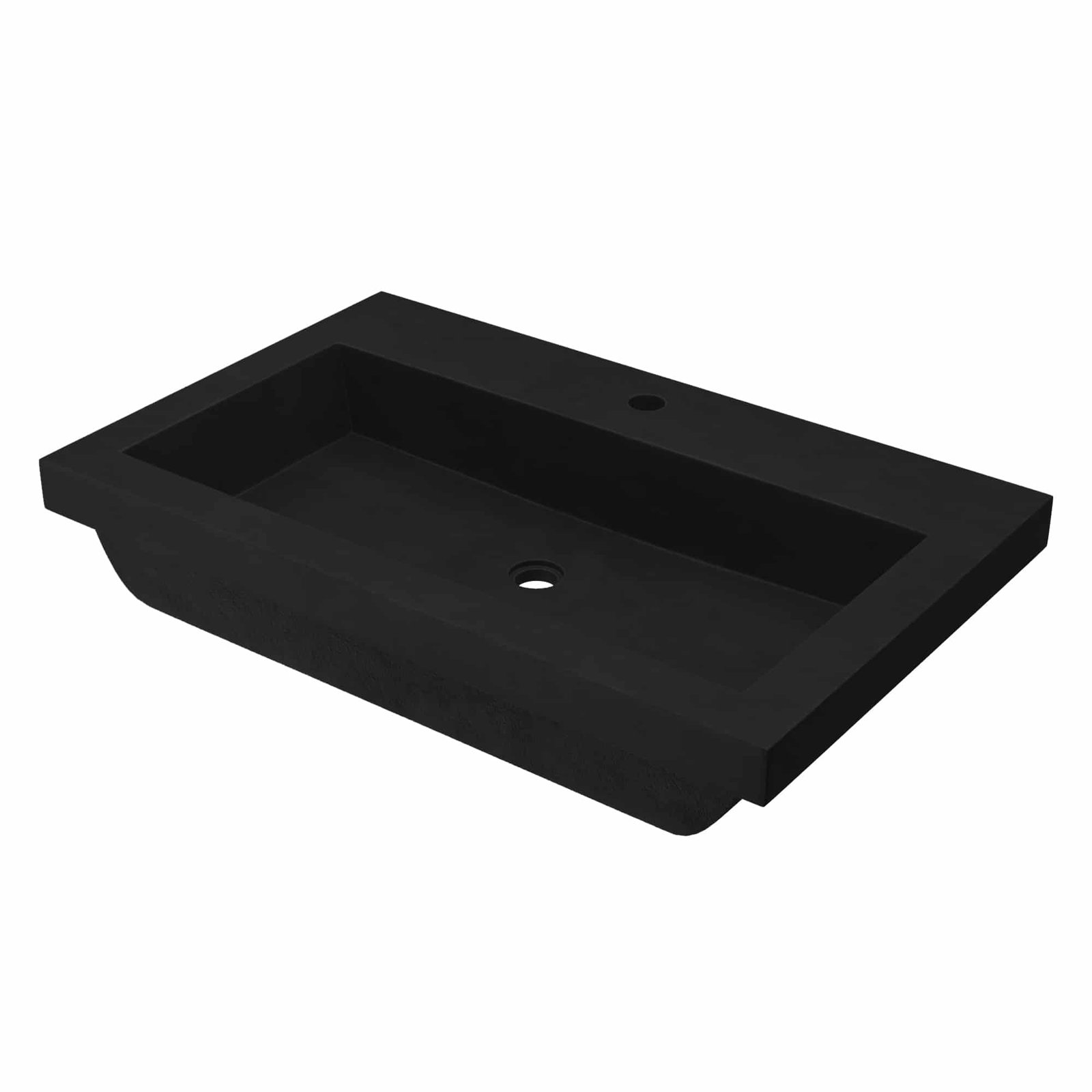 Trough Handmade Rectangular Drop-In Bathroom Sink, Charcoal, Single Faucet Hole