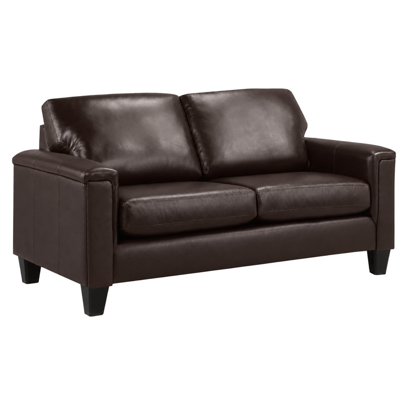 Causeuse à accoudoirs carrés en cuir véritable Deboer, Cuir assorti espresso