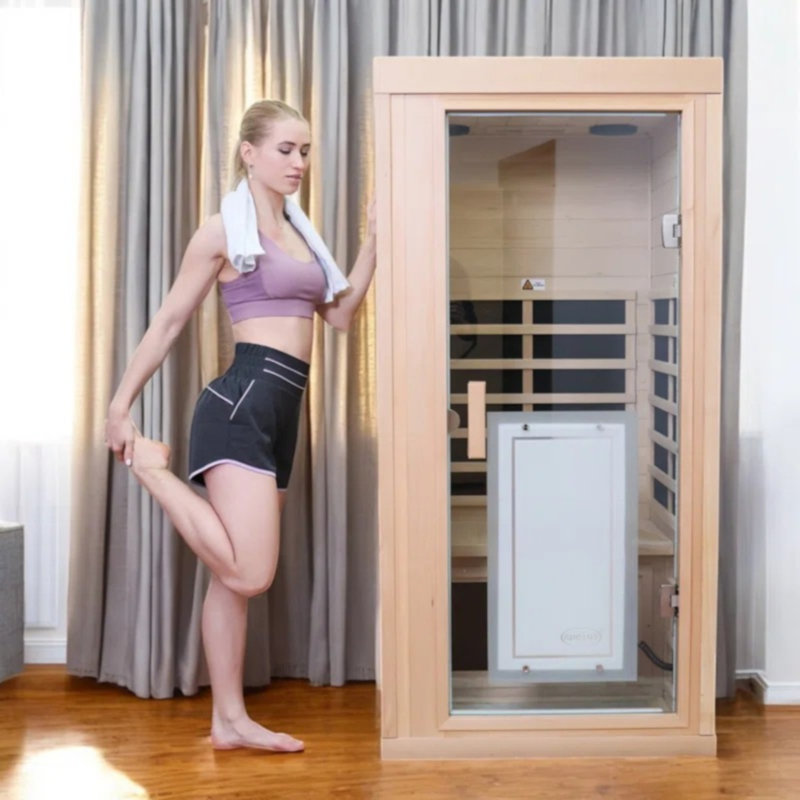 Single Person Hemlock Bluetooth Compatible Low EMF FAR Infrared Sauna for Indoor Use, Hemlock