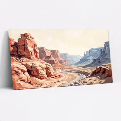 Red Rock Canyon With Winding River And Blue Cliffs Canvas Wall Art
