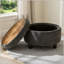 Repose-pieds rond avec rangement de 25 pouces avec plateau, repose-pieds rembourré en tissu avec plateau amovible-1215677378