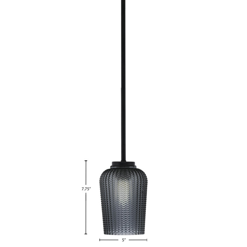 Amarmula 1 Light Stem Mini Pendant, Matte Black Finish, 9" Turquoise Textured Glass, Clear/Black
