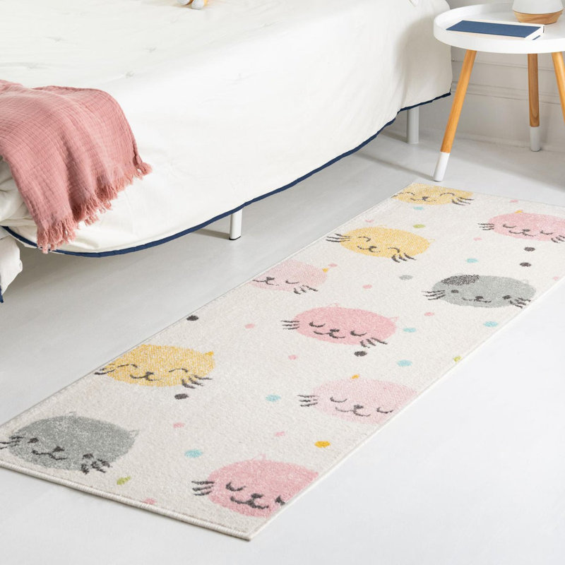 Tapis pour enfant rose / gris / jaune Whimsy Molly, Tapis de couloir 2 pi 2 po x 6 pi