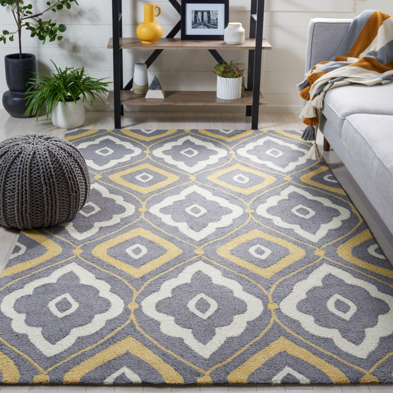 Salome Hand Hooked Performance Geometric Rug, Rectangle 5' x 8'