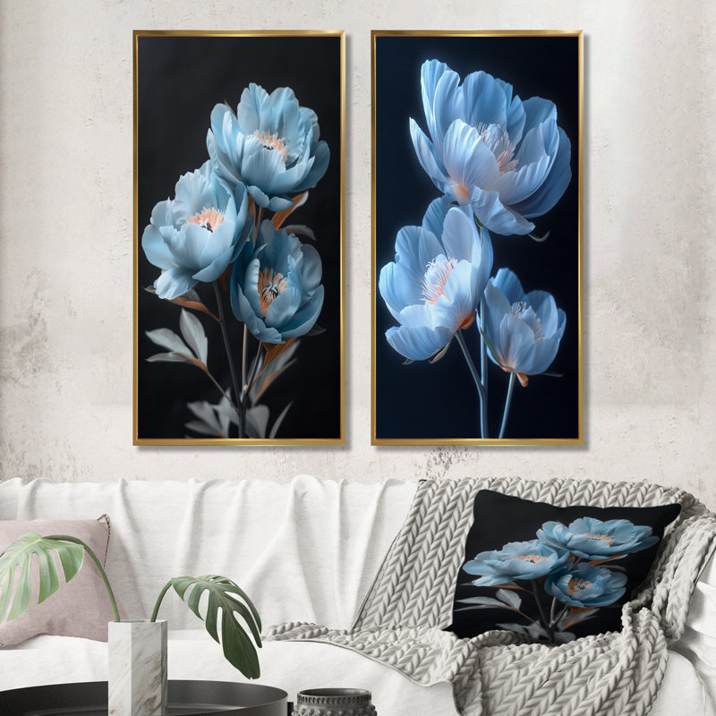 Ensemble de 2 pièces Robledo - pivoines, H 28 po x l 24 po, Impression encadrée, Doré