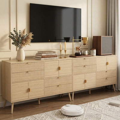 47.3" Wide Sideboard with 4 Drawers and 4 Doors, Mid-Century Modern Fluted Buffet Cabinet