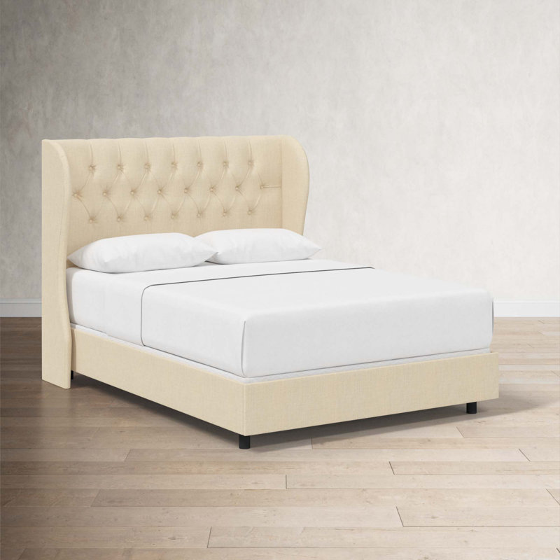 Tomey Upholstered Wingback Bed, Classic Pearl Performance Velvet, Twin
