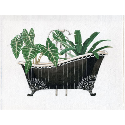 Black Bathtub Full of Plants II - Painting Print