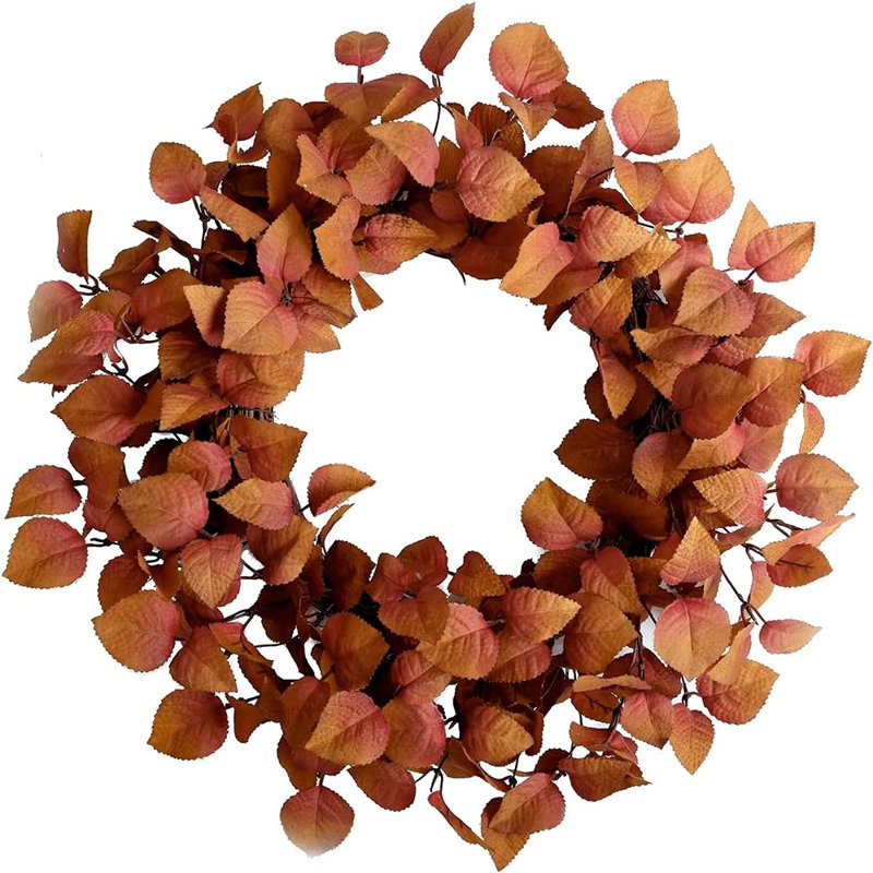 Couronne de feuilles artificielles 20 po - Décoration de porte de vigne automnale fabriquée à la main
