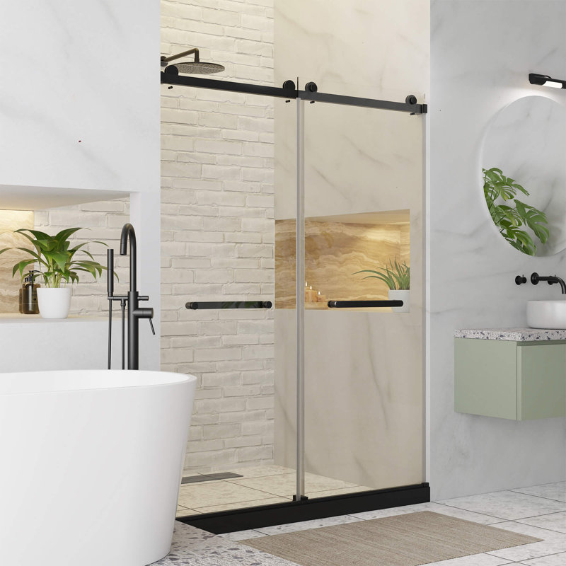 Porte de douche coulissante double sans cadre l 48 po x H 80 po, Noir