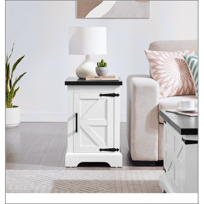 Farmhouse end table Nightstand Rectangular Farmhouse End Table with Barn Door and Adjustable Storage Shelf, Rustic Sofa Side Table for Living Room, Bedroom,